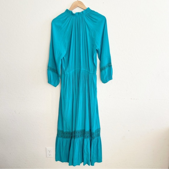 Chico’s Crochet Detail Ruffle Maxi Dress Blue - Picture 2 of 10